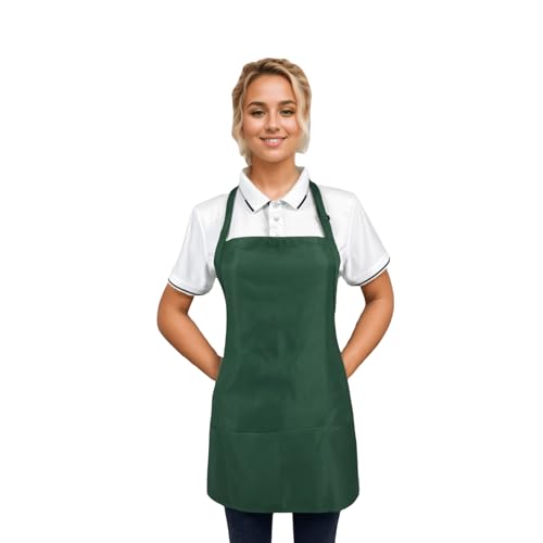 Adjustable Waterproof Aprons with 3 Pockets for Men Women, Server Apron for Kitchen Cooking Gardening Restaurant - color: Green, 2 Pack