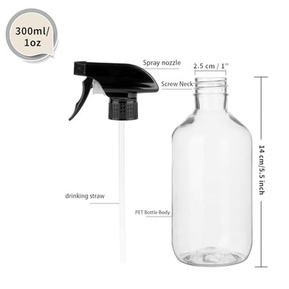 2‑Pack Spray Bottles, 10 oz /300ml Leakproof PET Plastic Refillable Bottles - color: Clear