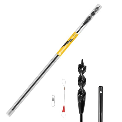 72" Flexible Installer Drill Bit for Pulling Wires in Walls, Ceilings, and Sidewalks, 9/16" Auger with Screw Point & Fish Eye, 3/16" 3-Flat Shank for Wood & Conduits, with Wire Puller & Storage Tube - size: 72in L