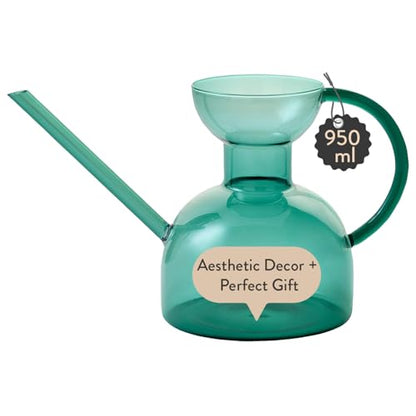Modern Sprout Glass Watering Can - 32 oz - Long Spout Modern Decor (Teal) - color: Teal