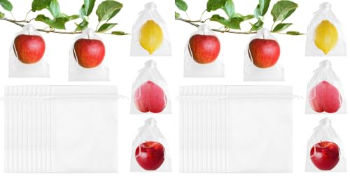 Morcheiong 60pcs Reusable Netting Mesh Bags - 6" x 8", Garden Fruit Protection with Drawstring (White) (Pack of 2) - color: White, size: 60Pcs 6" x 8" (Pack of 2)