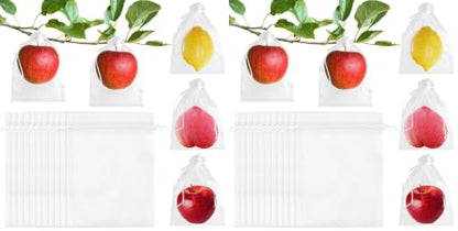 Morcheiong 60pcs Reusable Netting Mesh Bags - 6" x 8", Garden Fruit Protection with Drawstring (White) (Pack of 2) - color: White, size: 60Pcs 6" x 8" (Pack of 2)