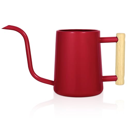 Watering Can Indoor Plants, 35 oz/1000 ml Metal Stainless Steel Watering Can Pot with Long Spout for Indoor House Plants Bonsai Outdoor Garden Flower Decorative (Red) - color: Red