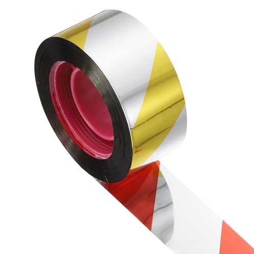 MECCANIXITY 196ft Long 1" Wide Yellow/Silver Dual Side Reflective Holographic Flash Bird Scare Tape Ribbon to Keep Birds Away, Hang Tie on Garden Farm Orchards Balcony Patio Yard Fence - color: Yellow Silver, size: 196.8ft x 0.94in
