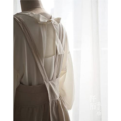 Cotton Linen Apron Cross Back Apron for Women with Pockets Pinafore Dress - color: 2 Pack-beige+light Green