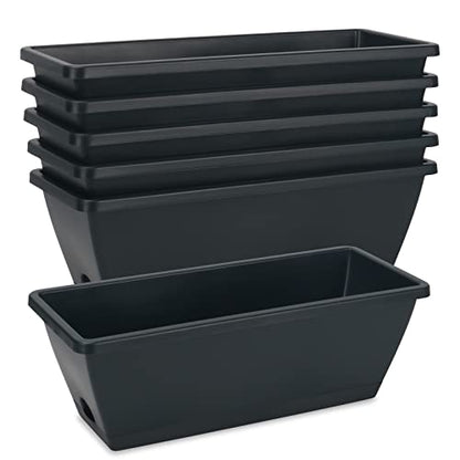 6 Pcs Window Box Planter, 17" Rectangular Planter Box with Saucers, Black - size: 6 Pack / 17inch Dark Gray