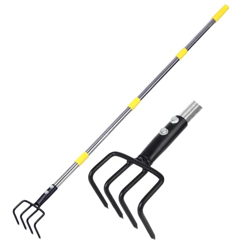 Garden Hand Tiller Cultivator, 4-Tine Adjustable Long Handle