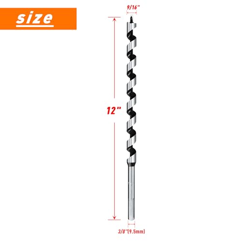 9/16 Inch x 12 Inch Long Ship Auger Drill Bit Set for Wood - size: 9/16"x12"