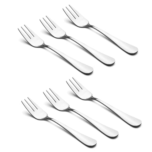 HornTide 6-Piece Dessert Forks Set, 3 Tines Fruit Salad Fork Flatware Stainless Steel Mirror Polishing 5.5-Inch 14cm, Ideal for Home, Kitchen and Restaurant - size: 6x Salad Fork