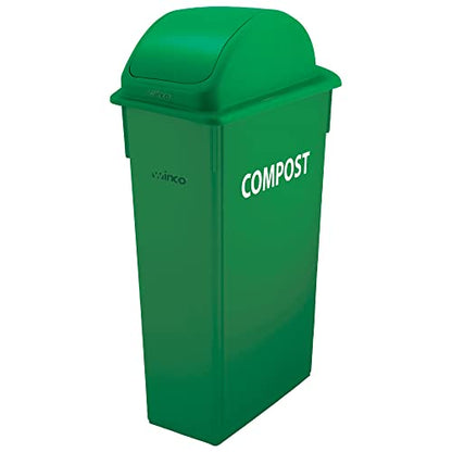 Winco 23 Gallon Green Slim Plastic Trash Can, (Compost)