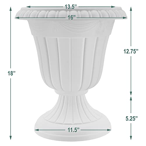 Arcadia Garden Products PL00BK Classic Traditional Plastic Urn Planter, 16” x 18”, Black - color: Black, size: 16" x 18"