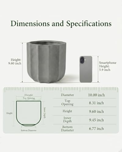 10 Inch Ceramic Plant Pot for Indoor Plants with Drainage Hole - color: Grey 10"