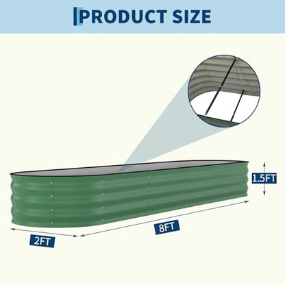 Garvee 2 Pack 8x2x1.5ft Galvanized Raised Garden Bed, Metal Planter Box - color: Green-oval, size: 8x2x1.5ft 2pcs