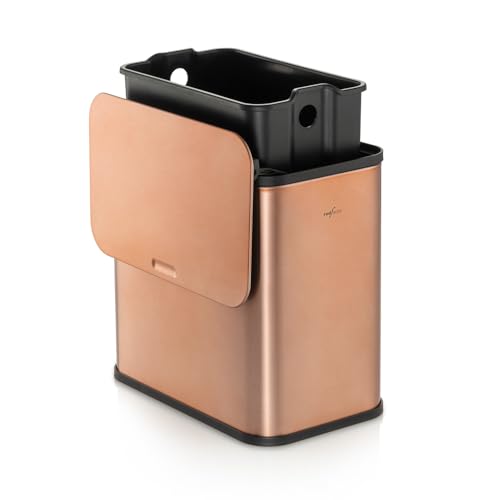RedFactor Stainless Steel Hanging Trash Can with Lid and Inner Bucket – Slim 1.3 Gallon Odor-Free Compost Bin for Kitchen Cabinet, Countertop, Under Sink, or Bathroom (Copper)