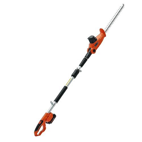 VEVOR Pole Cordless Hedge Trimmer, 20V Electric Bush Trimmer Kit with 18 inch Double-Edged Steel Blade, 74"-94" Telescoping Design for High Branches(2.0Ah Battery & Fast Charger Included)
