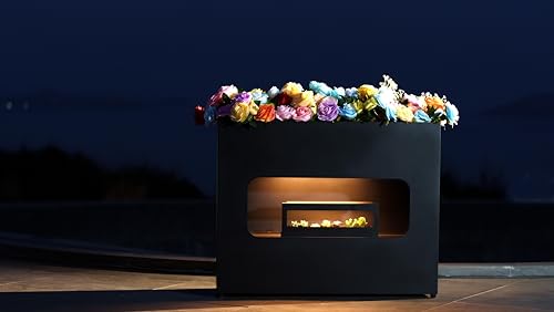 Outdoor Planter Box Metal Black Rectangular - color: Black With Light