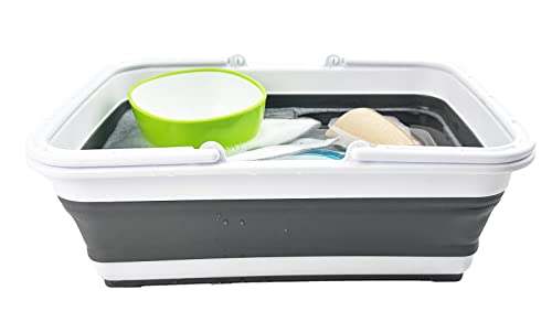 SAMMART Collapsible Basket with Handle 8L (2.1 Gallon) - Portable Outdoor Picnic Basket/Crate - Foldable Basin for Washing Dishes,Camping,Hiking (White/Steel Grey (Set of 2)) - color: White/Steel Grey (Set of 2)