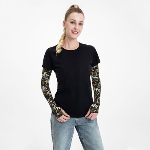 Bulldog Cooling Arm Sleeves Sunscreen Arm Cover With Thumb Hole - color: Forest Fern Flower