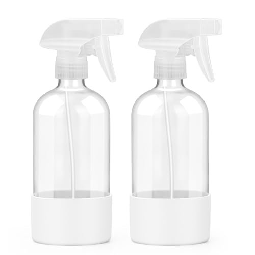 Glass Spray Bottles - 2 Pack 16 oz Clear Spray Bottles with Silicone Sleeve - color: White