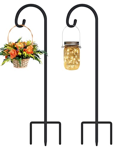 FEED GARDEN 32" Small Shepherd Hooks for Outdoor,Adjustable Decorative Garden Hooks for Solar Lanterns, Hanging Plants, Wind Chimes & Garden Decor, 2 Pack