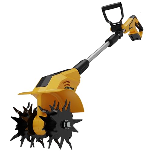 Brushless Cordless Tiller Cultivator Compatible with Dewalt 20V Max Battery - color: Yellow