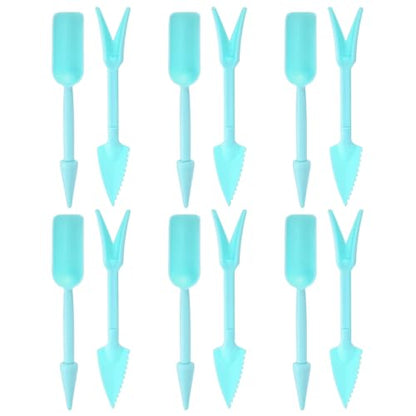 M METERXITY 3-Set Mini Gardening Tools, Plastic 2-in-1 Portable Garden Shovel Hand Tools Set Digging Scoops Kits for Plant/Seedlings/Transplanting/Succulent/Bonsai [Blue] - color: Blue