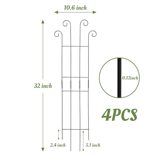 4 Pack 32'' Wave Shape Black Metal Trellis for Climbing Plants Indoor & Outdoor, Garden Trellis for Houseplants Flowers Vine Ivy - size: 32'' Wave Shape
