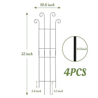 4 Pack 32'' Wave Shape Black Metal Trellis for Climbing Plants Indoor & Outdoor, Garden Trellis for Houseplants Flowers Vine Ivy - size: 32'' Wave Shape
