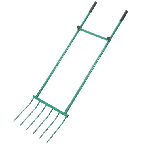 Zonon Heavy Duty Garden Broadfork 59" Steel Long Dual Handle Pitch Fork 16" Wide Broadfork 6 Steel Tines U-Shaped Hand Tiller Broad Fork for Farm and Garden Soil Loosening Weeding Composting Aeration