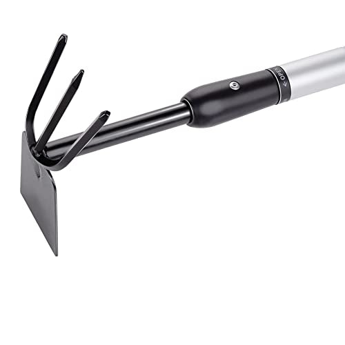 BLACK+DECKER Cultivator - Garden Rake and Hoe - Adjustable Length 66-101 cm - Cultivating and Weeding - Carbon Steel Head