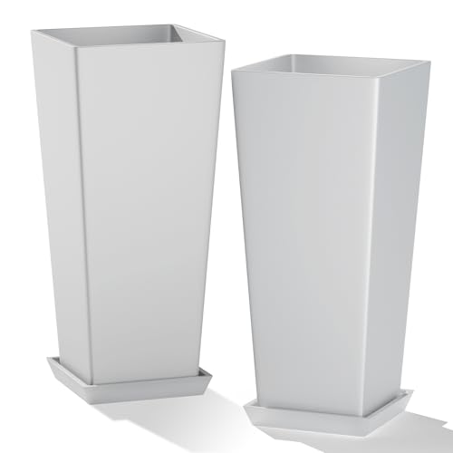Plastic 24" Tall White Planters Outdoor Set of 2, Classic - color: White