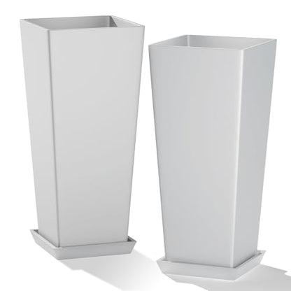 Plastic 24" Tall White Planters Outdoor Set of 2, Classic - color: White