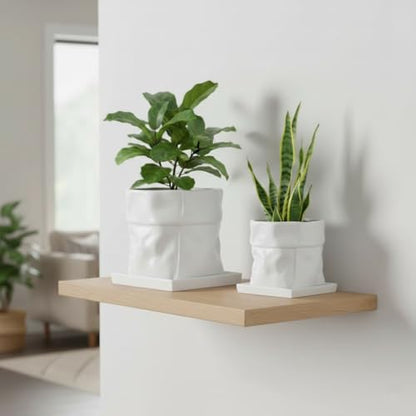 Nihow 8 Inch Ceramic Plant Pot with Drainage & Square Saucer,White - color: White, size: 8 Inch