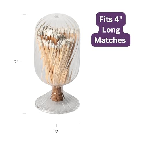 Premium Helix Glass Cloche - Matches In a Jar With Striker. - color: White Matches