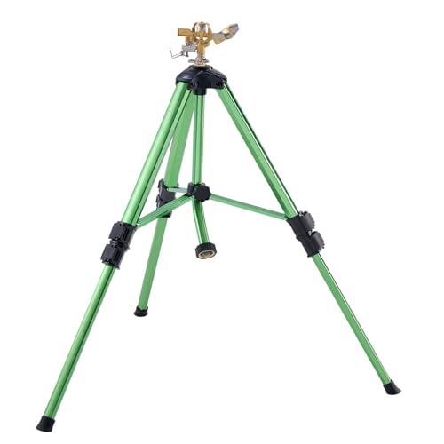 VEVOR Impact Sprinkler on Tripod Base, Heavy Duty Tripod Sprinklers with Brass Head & 3/4" Connector, 360 Degree Large Area Coverage Irrigation Sprinkler, Adjustable Heights for Yard Green - size: 37", style: 1PC