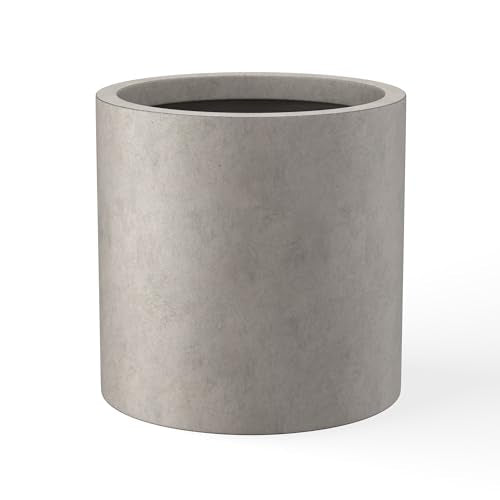 Kante Small Round Cylinder Weathered Concrete Planter 9.8" Tall, Outdoor - color: Weathered Concrete, size: 9.8" Dia