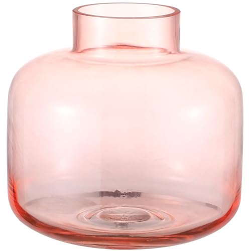 Pink Glass Vase, Short Flower Vase, Round Glass Vases for Flowers, 6 Inch Small Glass Vases for Living Room, Dining Table, Wedding, Bookshelf, Office, Coffee Table - color: Pink, size: 6 Inch-Medium