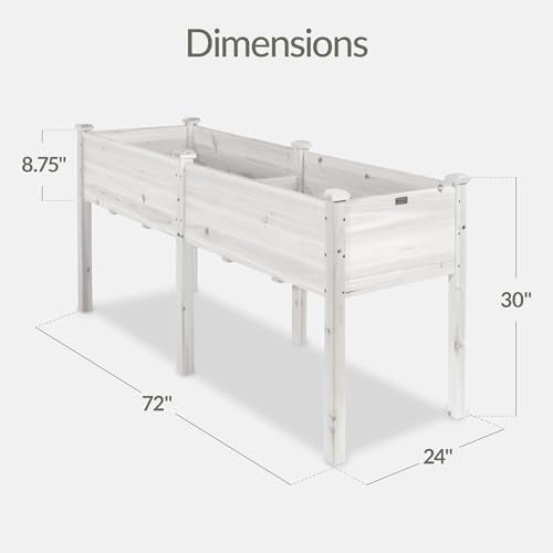 Best Choice Products 72x24x30in Raised Garden Bed, Elevated Wood Planter Box Stand for Backyard, Patio, Balcony w/Divider Panel, 6 Legs, 300lb Capacity - White - color: White, size: Standard 72" Length