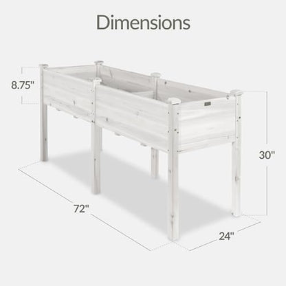 Best Choice Products 72x24x30in Raised Garden Bed, Elevated Wood Planter Box Stand for Backyard, Patio, Balcony w/Divider Panel, 6 Legs, 300lb Capacity - White - color: White, size: Standard 72" Length