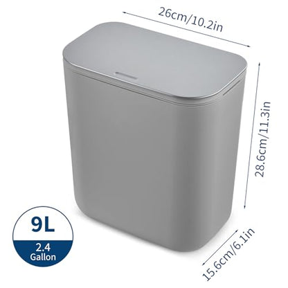 2.4 Gal/9L Hanging Trash Can, Stainless Steel Compost Bin with Lid & Hook, Small Garbage Can for Kitchen Counter, Bathroom Sink, Office Desk, Space-Saving Rubbish Bin - Grey - size: 2.4 Gallon / 9 Liter