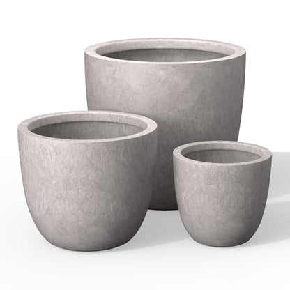 Kante 3-Pack 18" 14" 10" W Round CON Gray Concrete Planters - color: Light Gray, size: Set of 3: 10/14/18-Inch Dia