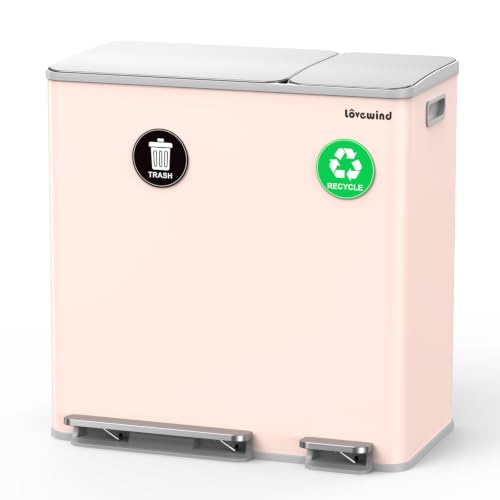 Dual Trash and Recycling Bins for Kitchen, 13.2+5.2 Gal Dual Trash Can,Pink - color: Pink, size: 13.2 + 5.2 Gallon