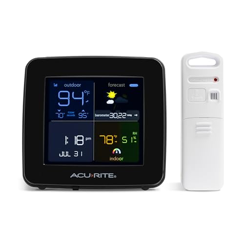 AcuRite Square Color Weather Station with Hyperlocal Forecast, Indoor/Outdoor Temperature, Indoor Humidity, Date, Time, Custom Alarms, and Built-in Barometer (00513) - color: Square Display with Alerts