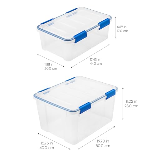 IRIS USA 4-Pack 26.5/44 Combo Qt Storage Bins with Gasket Lids, Clear/Blue - size: 27 & 44 Qt. Combo