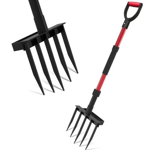 Pitch Fork for Garden, 5-Tine Heavy Duty Pitchfork for Loosening Soil, 41 Inch Gardening Fork for Digging, Composting, Spading, Cultivating Soil, Metal Fork Head with Fiberglass Handle, D-Grip