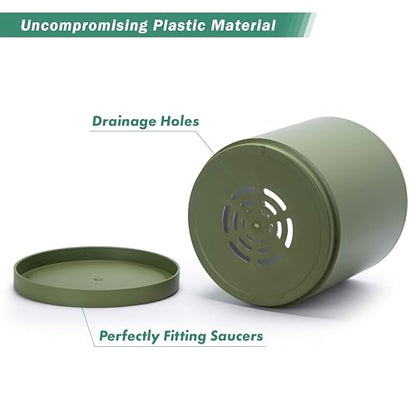 D'vine Dev Plastic Planter Pot with Saucer, 12 in, Olive, 74-X-I-3 - color: Olive, size: 12 Inch