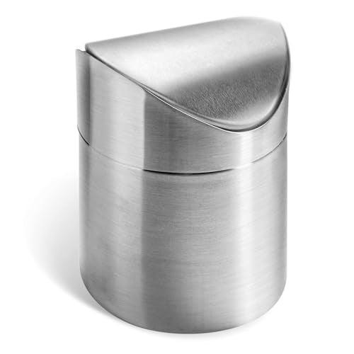 LOVEINUSA Mini Trash Can with Lid, 1.5l Small Garbage Bin Brushed Stainless