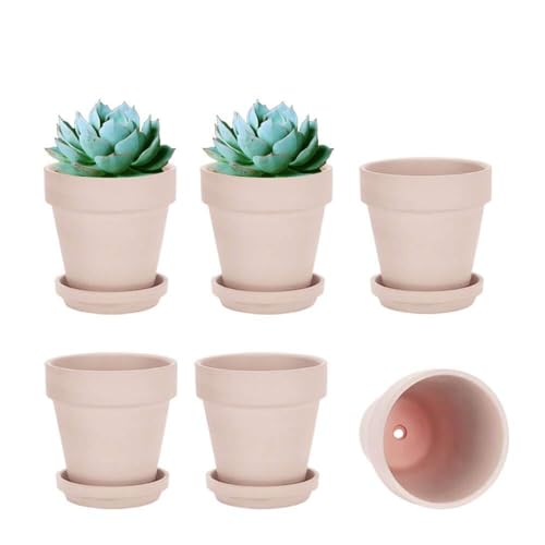 vensovo 5 Inch Pink Terracotta & Clay Pots with Saucer, 6 Pack - color: Pink