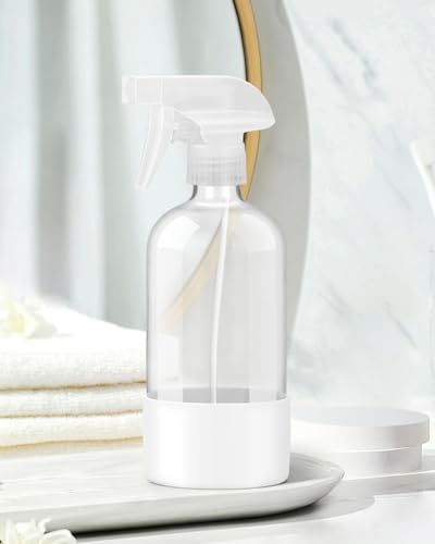 Glass Spray Bottles for Cleaning - 16 oz Spray Bottles with Silicone Sleeve - color: White