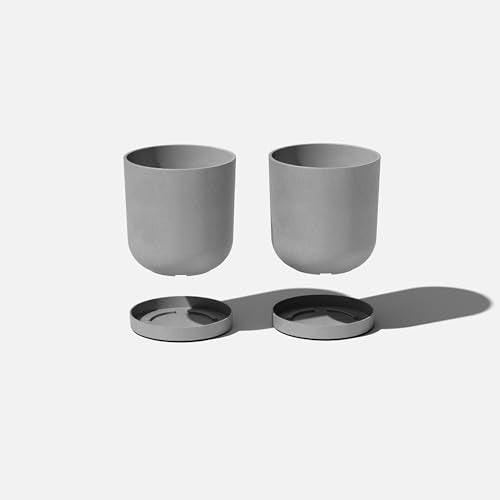 Veradek Mason Series Lima Planter & Drip Tray - Large Round Outdoor Planter - color: Gray, size: 10 inches - 2 Pack with Saucers